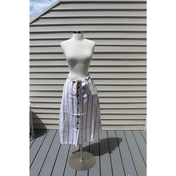 Cynthia Rowley Women's Midi Skirt Linen Yellow White Striped Print Size S - Picture 9 of 15